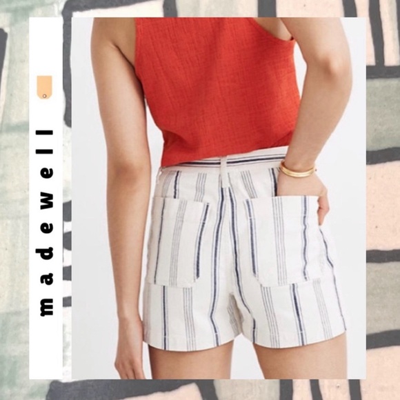 Madewell • white & blue striped high waist shorts with front buttons - size 26 - Picture 3 of 9